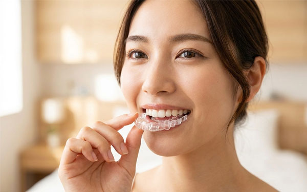 透明マウスピース装着イメージ